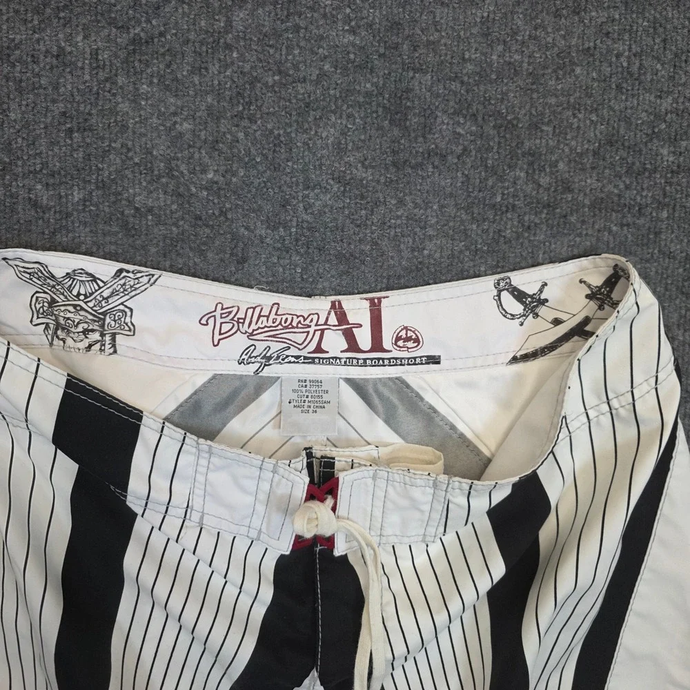 Vintage Billabong Andy Irons Rising Sun Pro Board Shorts Sz 36 White Black Surf